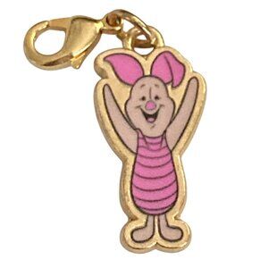 Vintage Disney Piglet Clip On Charm Gold Tone Zipper Purse Bag Winnie the Pooh